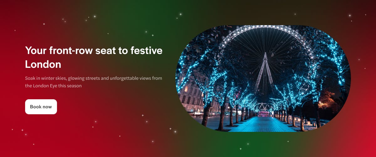 London Eye illuminated with festive lights during Christmas 2025.